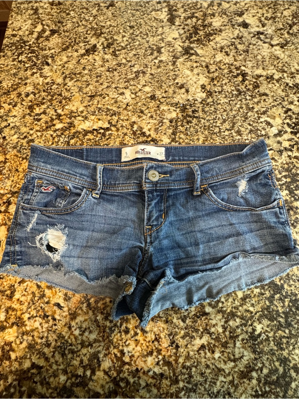 Hollister Women's Distressed Denim Cutoff Shorts - Blue Wash